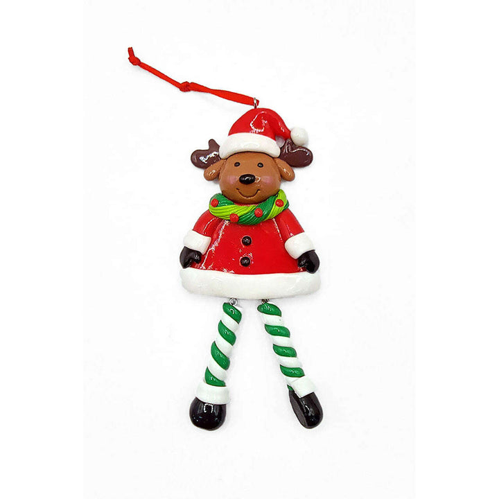 Christmas Ornament - Glossy Gingerbread Reindeer with Dangling Legs. Wizardi Festive Decoration F07-N2-9-SAA202C