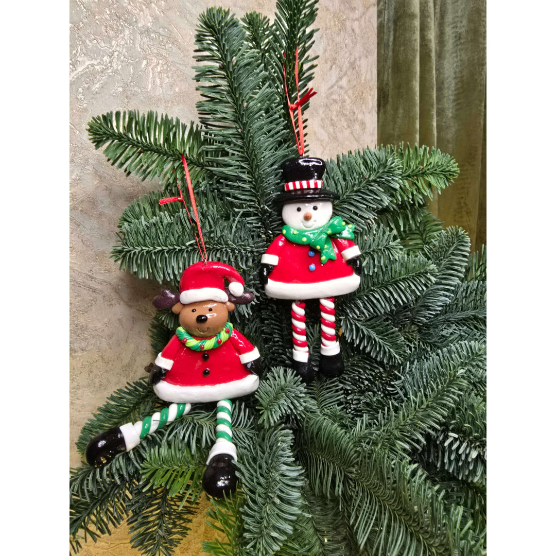 Christmas Ornament - Glossy Gingerbread Reindeer with Dangling Legs. Wizardi Festive Decoration F07-N2-9-SAA202C