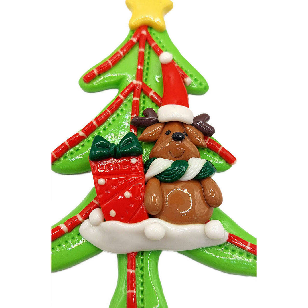 Christmas Ornament - Glossy Gingerbread Tree with Reindeer. Wizardi Festive Decoration F07-N2-12-AA453A
