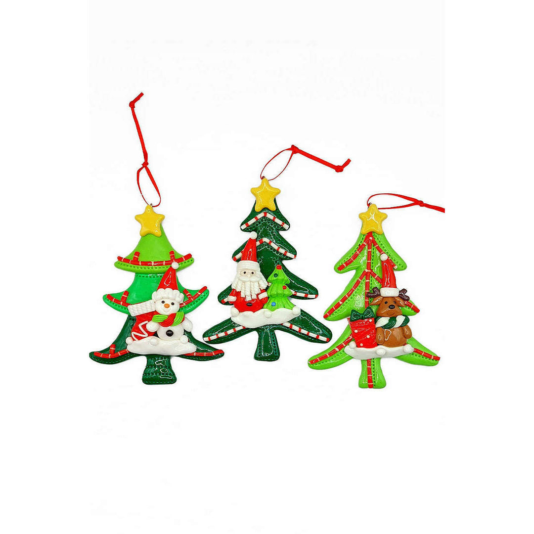 Christmas Ornament - Glossy Gingerbread Tree with Santa. Wizardi Festive Decoration F07-N2-12-AA453B