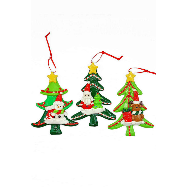 Christmas Ornament - Glossy Gingerbread Tree with Santa. Wizardi Festive Decoration F07-N2-12-AA453B