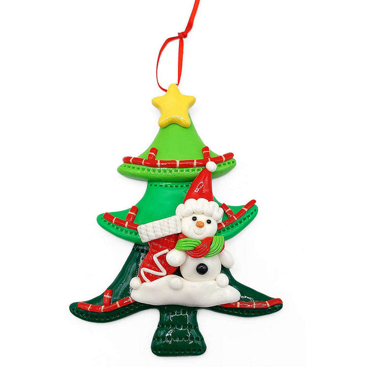 Christmas Ornament - Glossy Gingerbread Tree with Snowman. Wizardi Festive Decoration F07-N2-12-AA453C