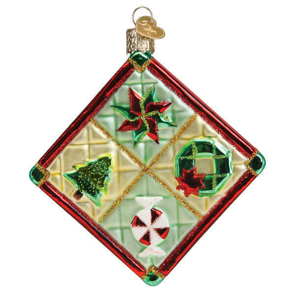 Old World Christmas Quilt Blown Glass Ornament