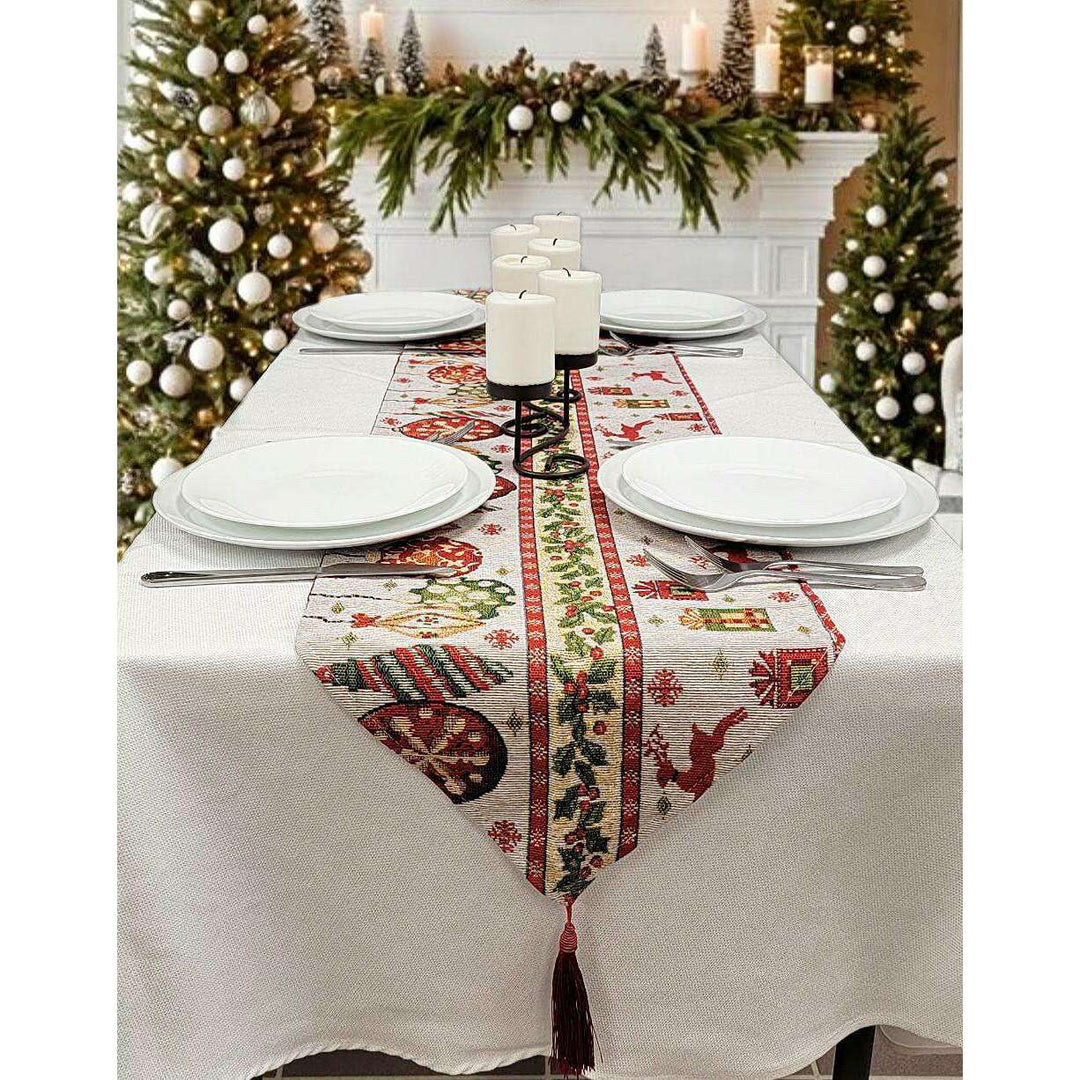 Christmas Table Runner with Holiday Icons F07M5-8A
