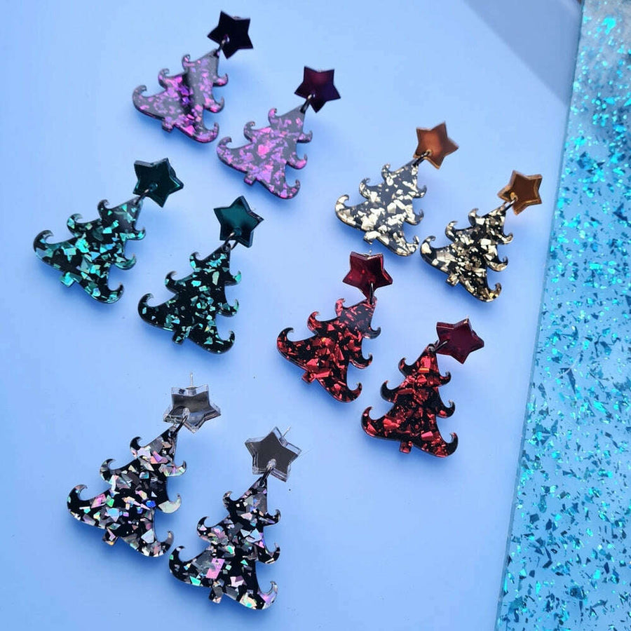 Christmas Tree Dangle Earrings by Cherryloco Jewellery