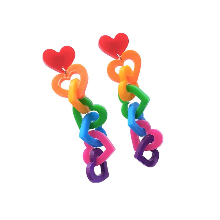Chunky Rainbow Heart Link Earrings by Cherryloco Jewellery 3