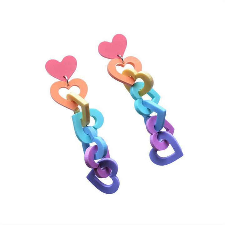 Chunky Rainbow Heart Link Earrings by Cherryloco Jewellery 1
