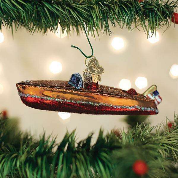 Old World Christmas Classic Wooden Boat Blown Glass Ornament