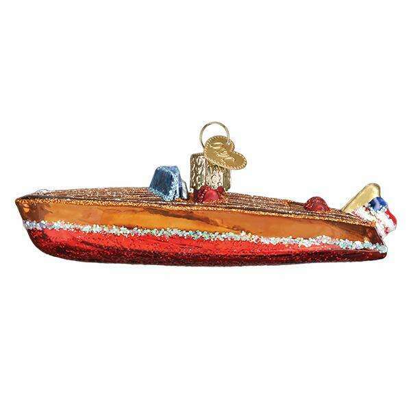 Old World Christmas Classic Wooden Boat Blown Glass Ornament