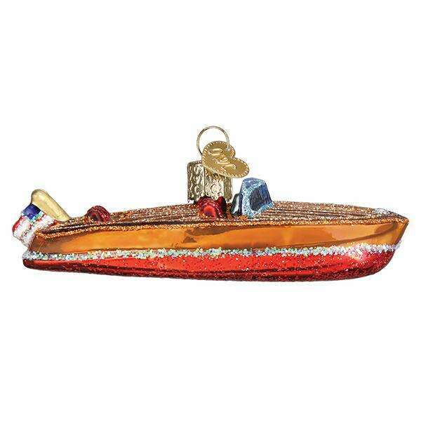 Old World Christmas Classic Wooden Boat Blown Glass Ornament
