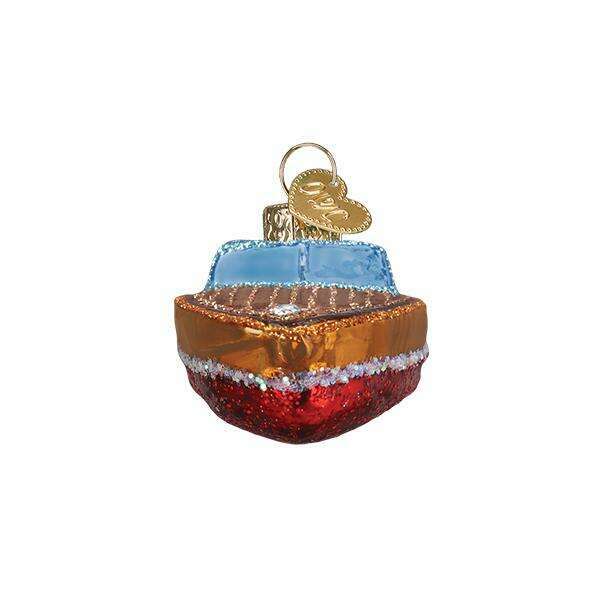 Old World Christmas Classic Wooden Boat Blown Glass Ornament