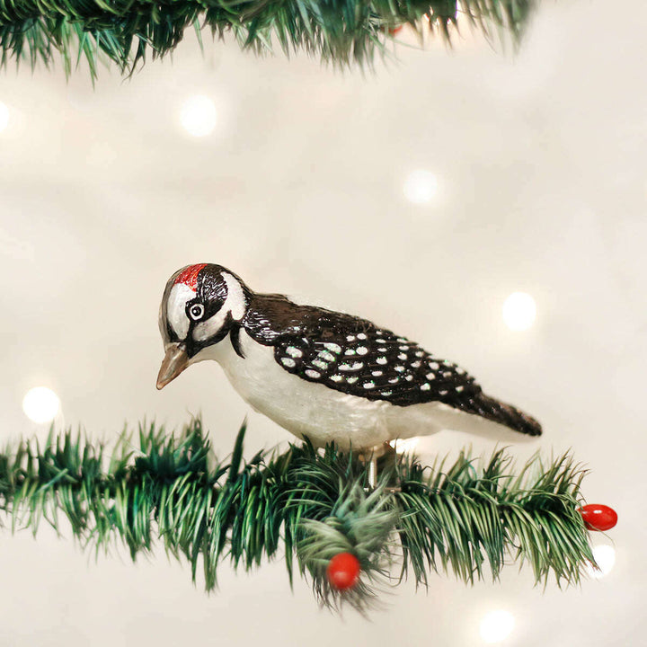Old World Christmas Clip-On Hairy Woodpecker Blown Glass Ornament