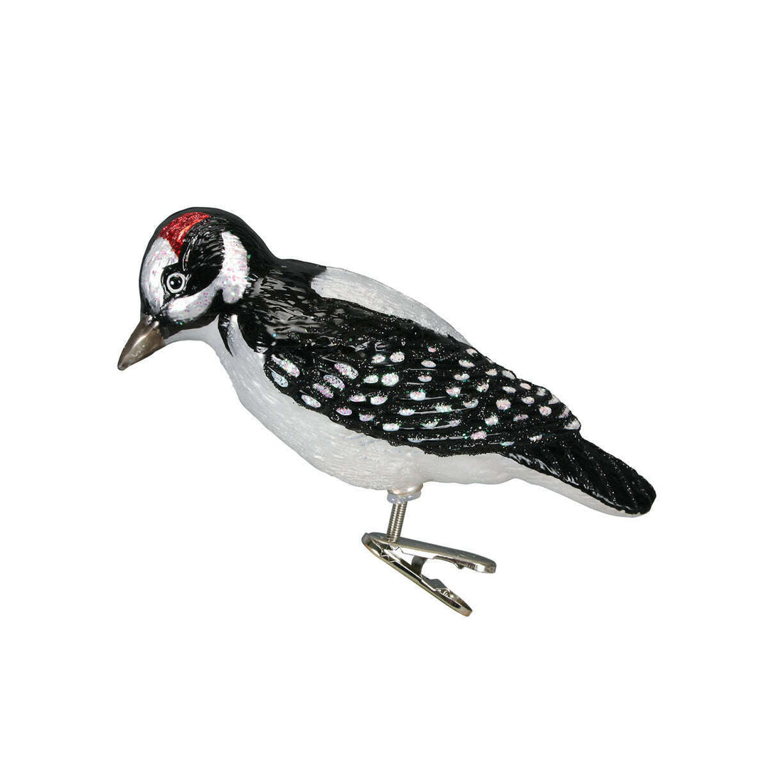 Old World Christmas Clip-On Hairy Woodpecker Blown Glass Ornament