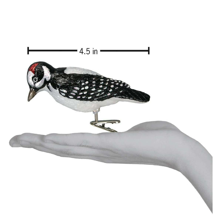 Old World Christmas Clip-On Hairy Woodpecker Blown Glass Ornament