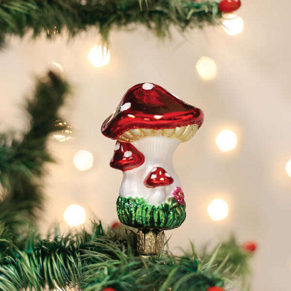 Old World Christmas Clip-on Mushrooms Blown Glass Ornament