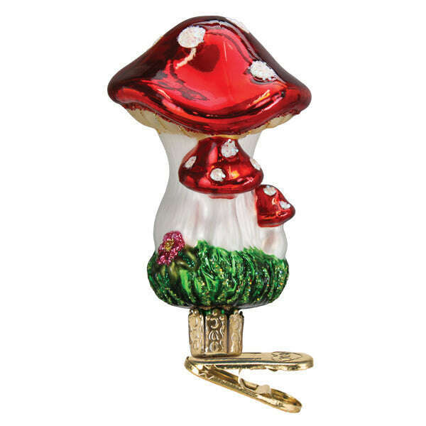 Old World Christmas Clip-on Mushrooms Blown Glass Ornament