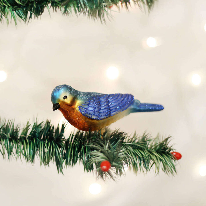 Old World Christmas Clip-On Western Bluebird Blown Glass Ornament