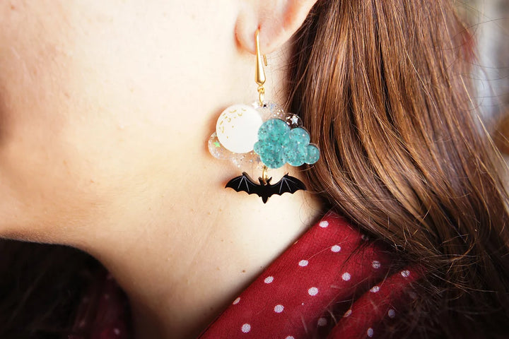 Cloud with Bats Halloween Earrings by Laliblue - Quirks!