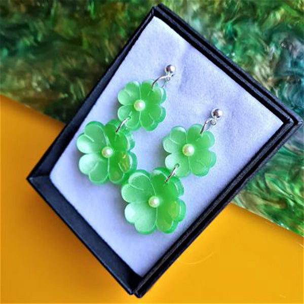 Clover Leaf Charm Earrings Spring Green by Cherryloco Jewellery 2