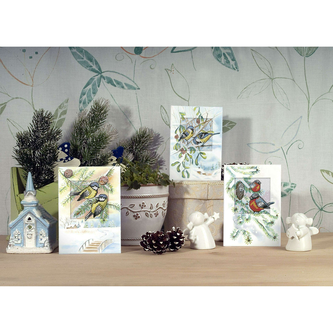 Complete counted cross stitch kit - greetings card "Blue Titmice" 6268