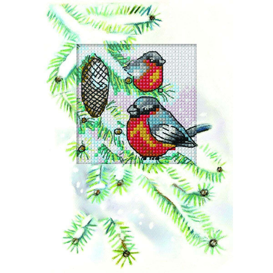 Complete counted cross stitch kit - greetings card "Bullfinches" 6267
