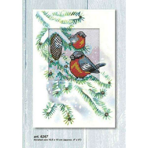 Complete counted cross stitch kit - greetings card "Bullfinches" 6267