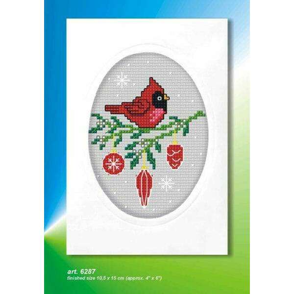 Complete counted cross stitch kit - greetings card "Cardinal" 6287