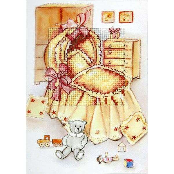 Complete counted cross stitch kit - greetings card "Craddle" 6273