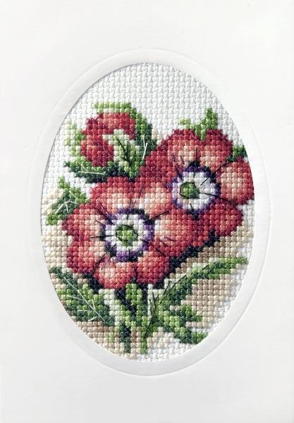 Complete cross stitch kit - greetings card "Red flowers" 6160