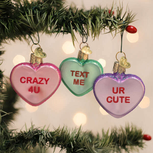 Old World Christmas Conversation Hearts Set Blown Glass Ornament