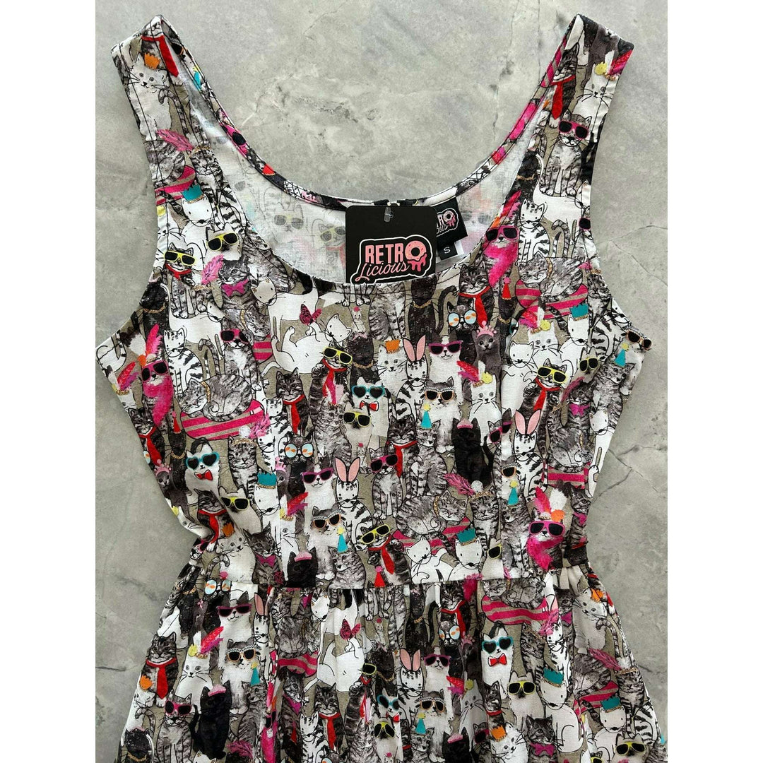 Cool Cats Shorter Length Fit & Flare Dress