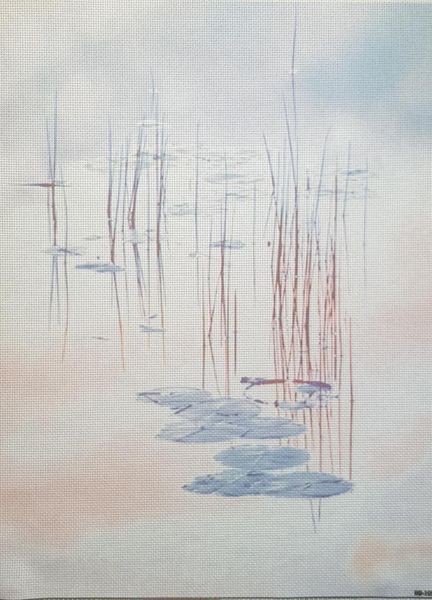 Winter Reflections Designer Printed AIDA Fabric. Canvas for embroidery with an applied background  KF-1091A