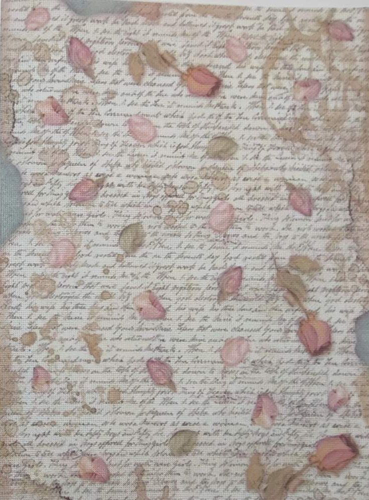 Petal Memories Designer Printed AIDA Fabric. Canvas for embroidery with an applied background  KF-1275A