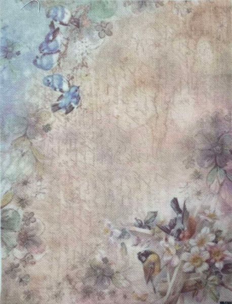 Faded Garden Designer Printed AIDA Fabric. Canvas for embroidery with an applied background  KF-1364A