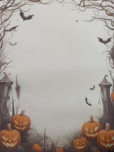 Haunted Harvest Designer Printed AIDA Fabric. Canvas for embroidery with an applied background  KF-1374A