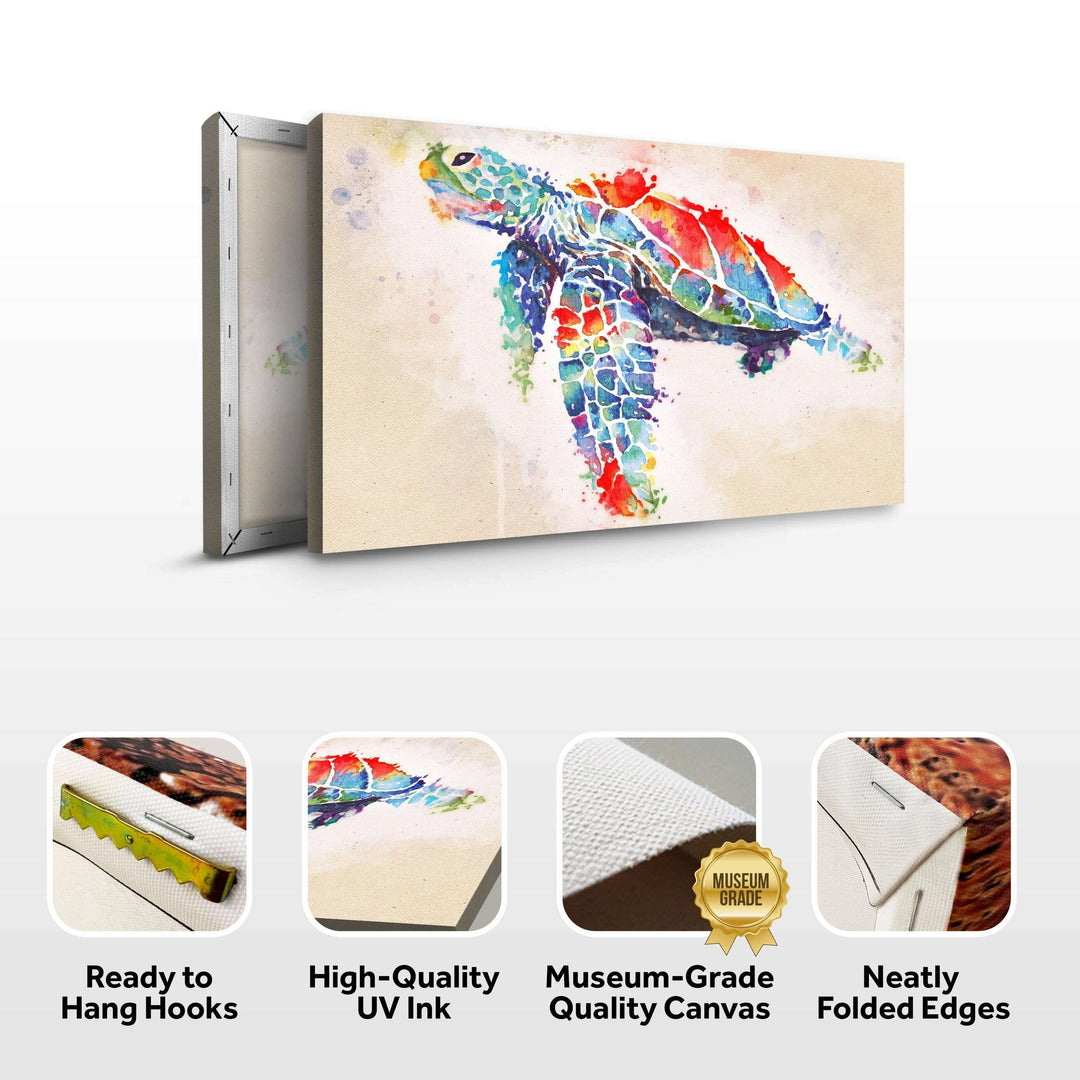 Coral Reef Sea Turtle Watercolor Canvas Wall Art