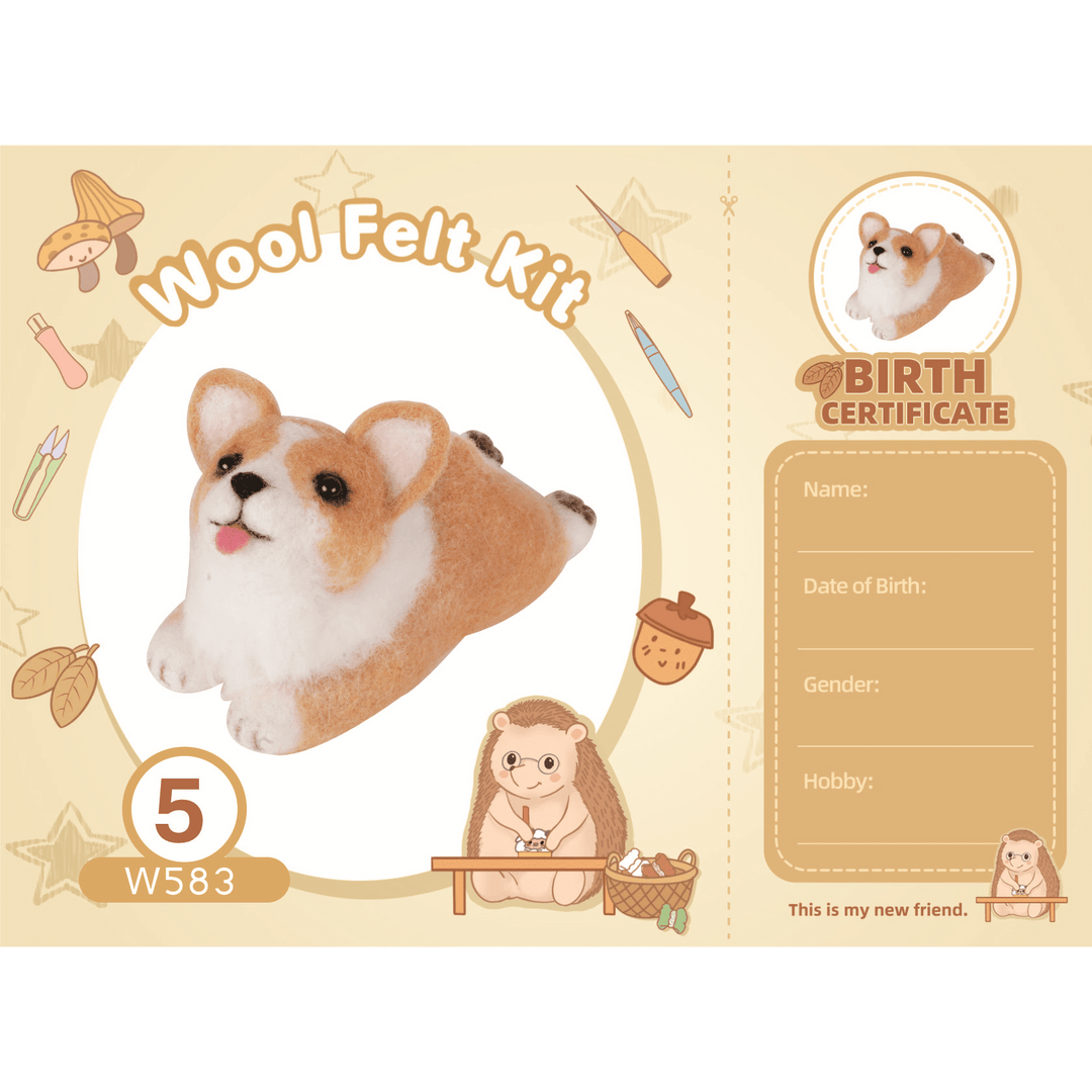 Corgi Needle Felting Kit. Wizardi DIY Wool Craft Kit F07N8-W551-N5