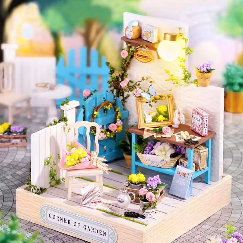 Corner of Garden Dollhouse Kit - Miniature Wizardi Roombox Kit
