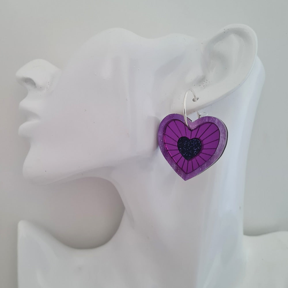 Cosmic Heart Dangle Hoop Earrings by Cherryloco Jewellery 2