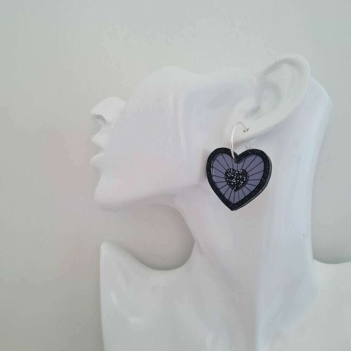 Cosmic Heart Dangle Hoop Earrings by Cherryloco Jewellery 1