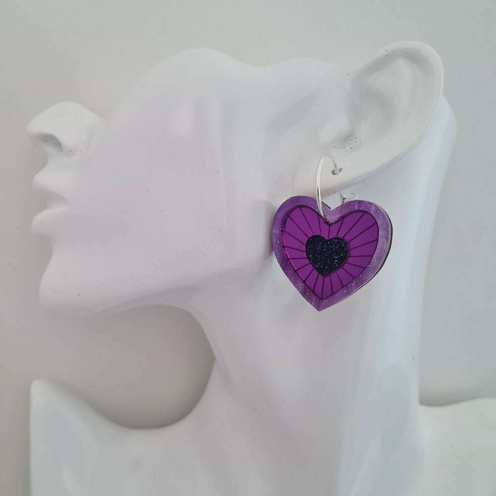 Cosmic Heart Dangle Hoop Earrings by Cherryloco Jewellery 2