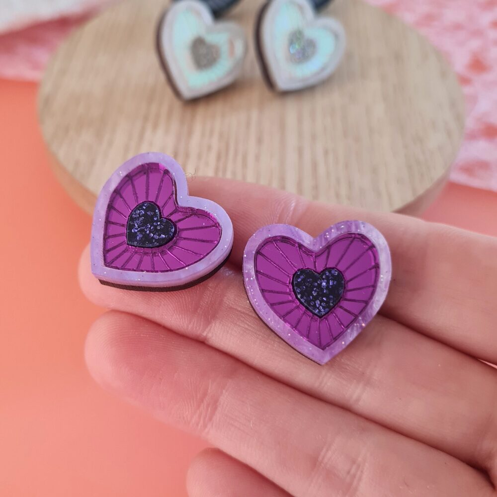 Cosmic Heart Stud Earrings by Cherryloco Jewellery 1