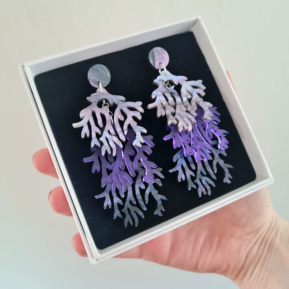 Cosmic Purple Seaweed Charm Earrings by Cherryloco Jewellery 2