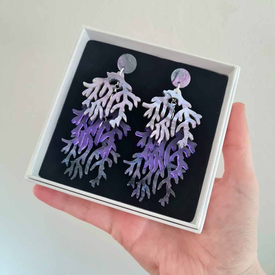 Cosmic Purple Seaweed Charm Earrings by Cherryloco Jewellery