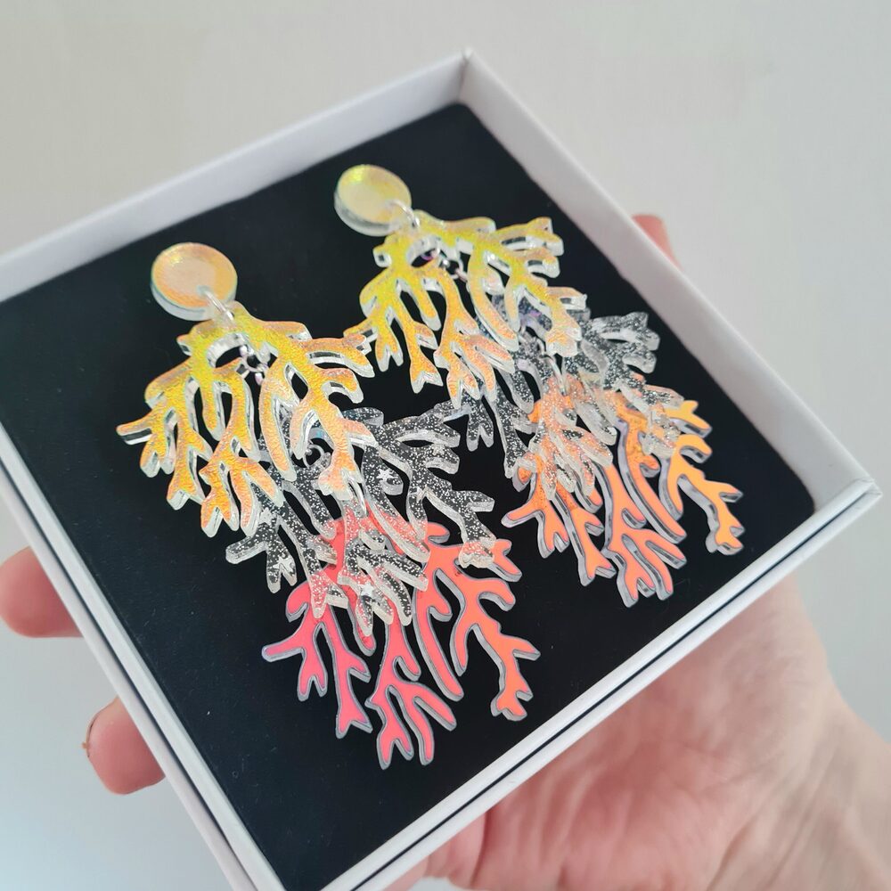 Cosmic Rainbow Seaweed Coral Charm Earrings by Cherryloco Jewellery 2