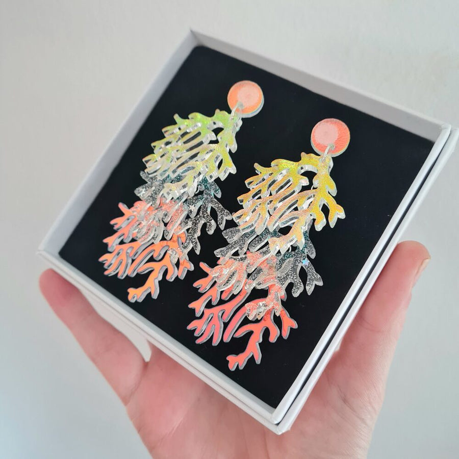 Cosmic Rainbow Seaweed Coral Charm Earrings by Cherryloco Jewellery