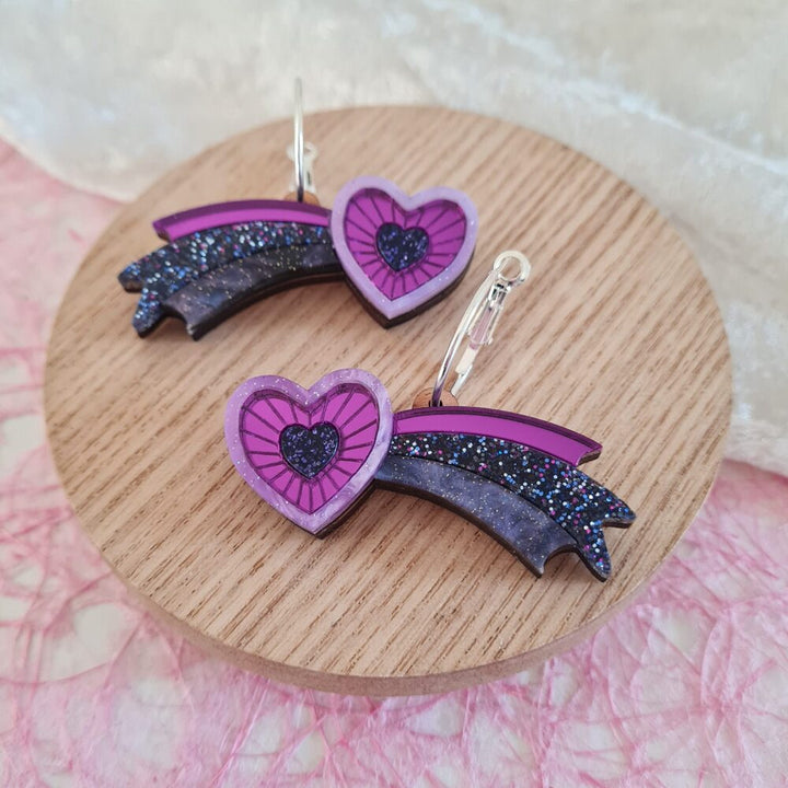 Cosmic Shooting Heart Hoop Earrings by Cherryloco Jewellery 5