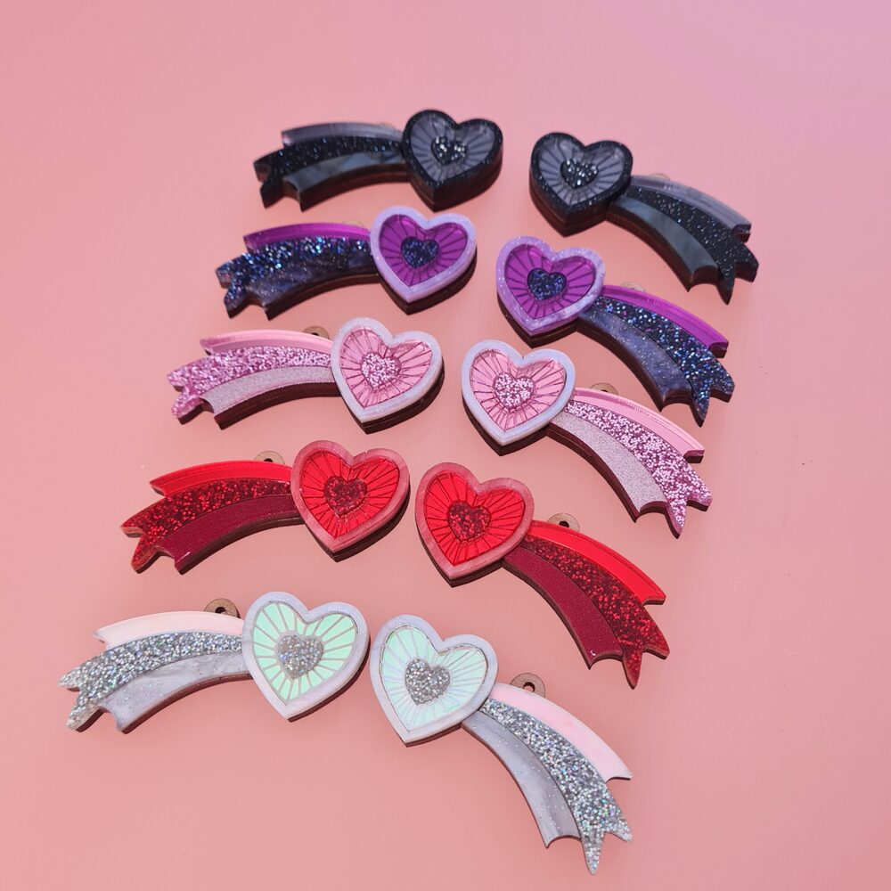 Cosmic Shooting Heart Hoop Earrings by Cherryloco Jewellery