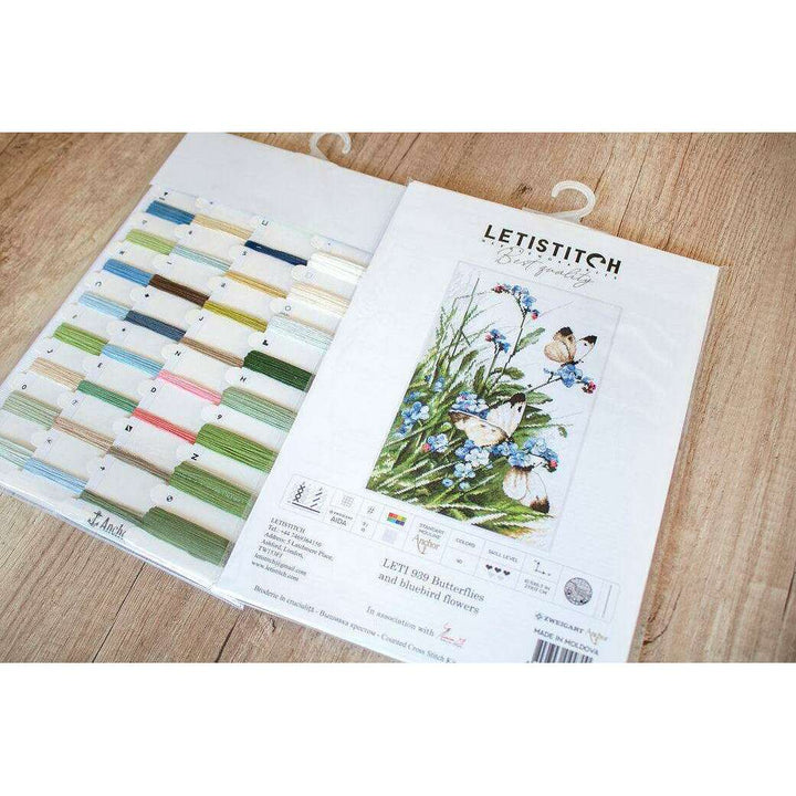 Counted Cross Stitch Kit Butterflies and bluebird flowers Leti939
