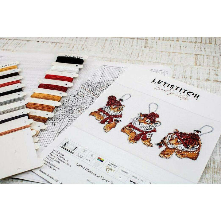 Counted Cross Stitch Kit Christmas Tigers Toys set of 3 pcs L8017